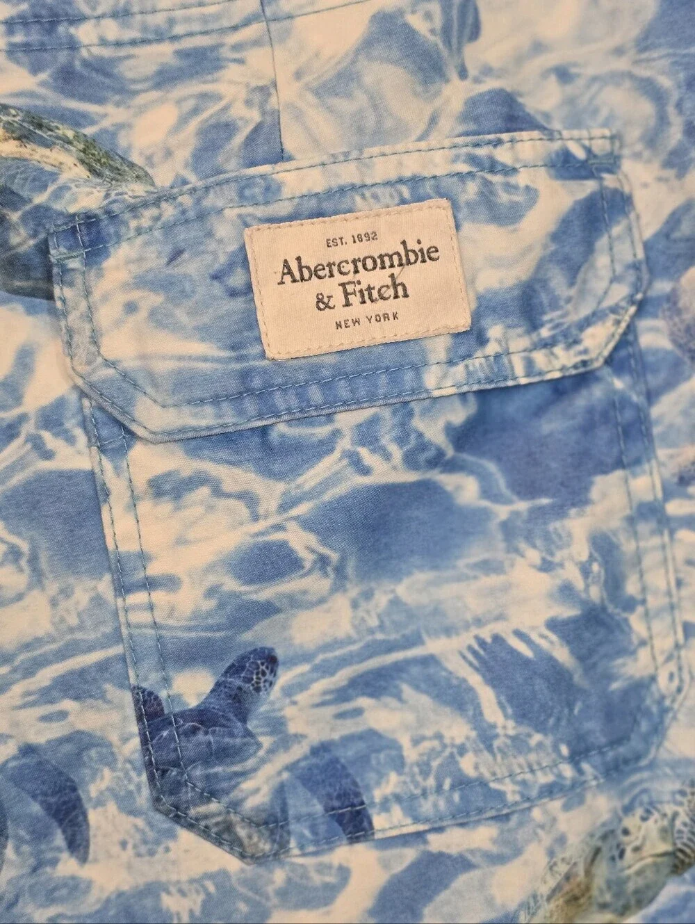 Abercrombie & Fitch Turtle Print Board Shorts Surfer Swim Trunks Men’s Blue Med.